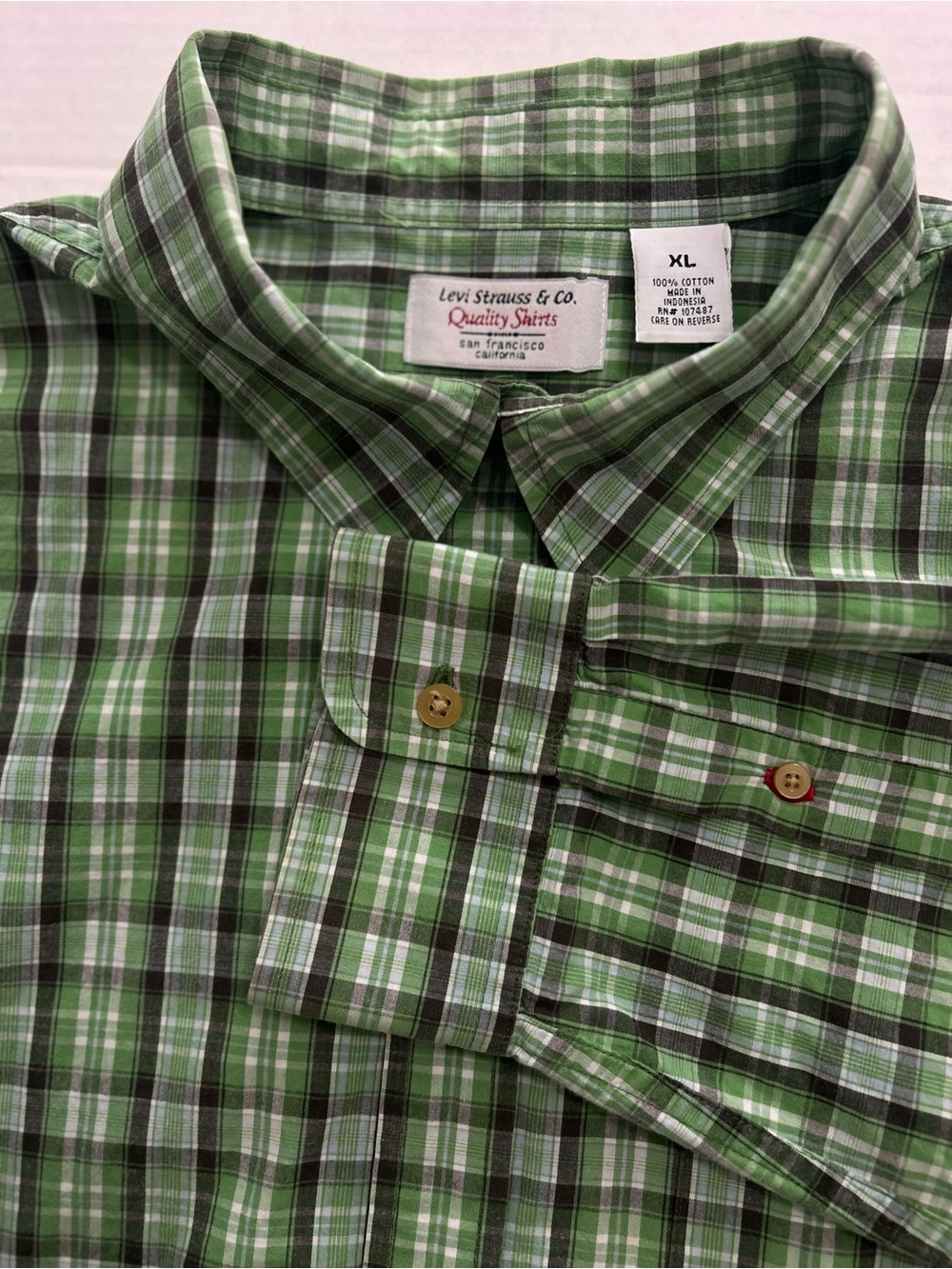 Levi’s Strauss Shirts Mens XL Green Brown Plaid Long Sleeve Button Up Casual